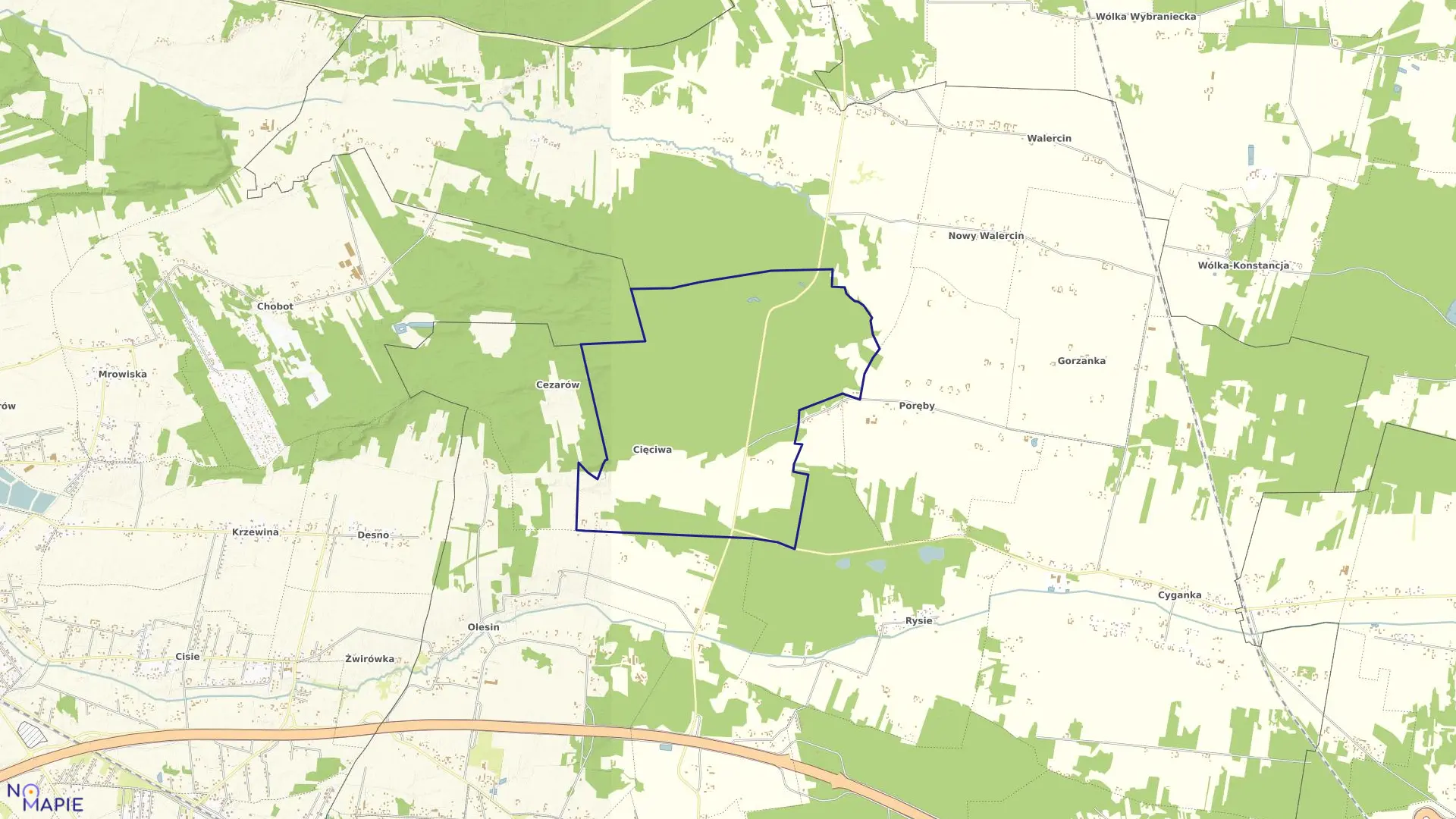 Mapa obrębu CIĘCIWA w gminie Dębe Wielkie
