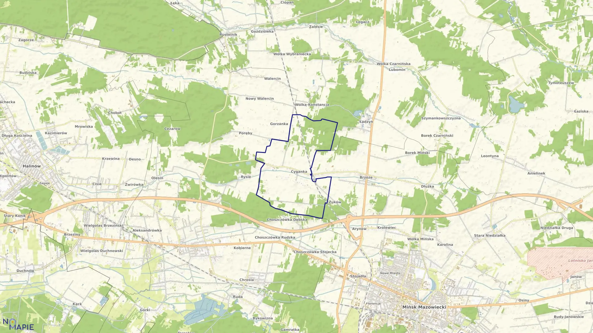 Mapa obrębu CYGANKA w gminie Dębe Wielkie