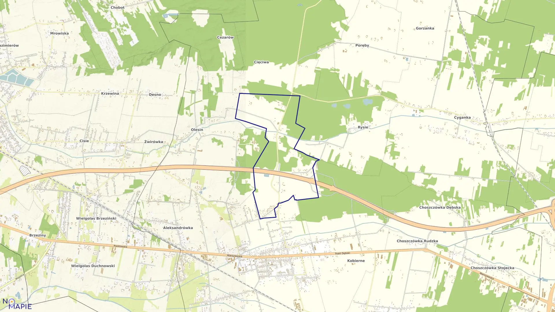 Mapa obrębu OSTRÓW KANIA w gminie Dębe Wielkie